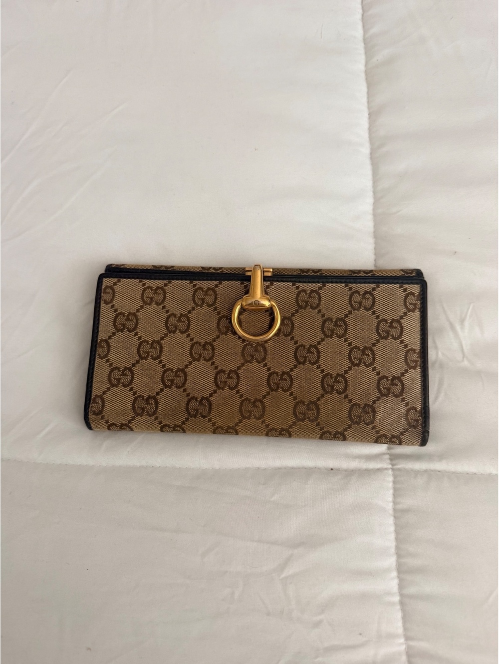 Gucci Vintage GG Canvas Leather Wallet with Gold Hardware